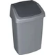 Sötét szürke, műanyag billenő fedeles szemetes, 10 literes űrtartalommal. Minimalista forma, ideális konyhába vagy fürdőszobába. Teteje könnyen levehető a szemeteszsák cseréjéhez.