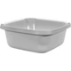 Szürke, szögletes műanyag tál, 12 literes űrtartalommal, 36 cm hosszú és széles, 15 cm magas. Praktikus konyhai, fürdőszobai vagy kerti használatra, fehér háttéren fotózva.