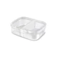 Átlátszó, műanyag CURVER 'SNAP BOX' téglalap ételtartó, 3,3 literes kapacitással, kivehető elválasztóval. A doboz biztonságos záródású, egymásba helyezhető, praktikus tárolást biztosít. Fehér háttéren fotózva.