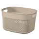 Sötét bézs színű CURVER 'FILO RECYCLED' kosár, 6 literes űrtartalommal, horgolt mintázattal, ideális tárolásra, konyhában vagy fürdőszobában használható. Praktikus nyílásokkal az egyszerű mozgathatóságért.