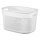 Fehér, műanyag tárolókosár, ovális formával és lyukacsos mintázattal, 18 literes űrtartalommal. A kosár ideális tároló lehet kozmetikumoknak, konyhai eszközöknek vagy újságoknak, modern stílusban.
