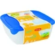 CURVER 'FRESH&GO' szögletes ételtartó szett, átlátszó kivitelben, kék fedéllel. Szettek: 0,25L, 0,8L, 1,7L, 2,9L űrtartalommal. Mikrohullámú sütőben melegíthető, hűtőszekrényben tárolható, egymásra helyezhető, mosogatógépben