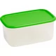 Átlátszó műanyag ételtartó zöld fedéllel, 4,4 literes űrtartalommal, univerzális használatra, magas és alacsony hőmérsékletnek ellenálló. Konyhai tárolásra ideális, mosogatógépben is tisztítható.