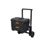 Kép 2/4 - Kerekes, teleszkópos szerszámláda, fekete színben, levehető kialakítással és széles fogantyúval. 9 hüvelykes kerekek segítik a könnyű mozgást különböző terepeken, professzionális felszerelések szállítására.