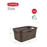 Kép 3/4 - Sötétbarna, 45 literes Curver Style rattan hatású ruháskosár, praktikus fogantyúkkal, jó szellőzéssel, műanyagból készült, könnyen tisztítható és fenntartható anyaghasználatú, fehér háttéren fotózva.