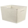Kép 1/6 - Rattan hatású, krém színű CURVER 'MY STYLE' L méretű tároló kosár, 35,5 cm hosszú, 29,6 cm széles és 22 cm magas. Multifunkcionális, kézreálló fogantyúkkal, ideális fürdőszobába, hálószobába vagy nappaliba.