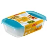 Kép 4/4 - CURVER 'FRESH&GO' szögletes ételtartó szett kék fedéllel, három különböző méretű tárolóedénnyel (0,5L, 1L, 2L), átlátszó oldalfalakkal, funkcionális és helytakarékos kialakítással, hűtőben, mikrohullámú sütőben használható.