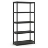 Kép 1/7 - Fekete műanyag polcrendszer öt polccal, mérete 90 cm széles és 182 cm magas, ideális garázsok, pincék vagy háztartási helyiségek rendszerezésére. Strapabíró és könnyen összeállítható.