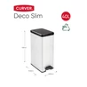 Kép 5/7 - Fehér, elegáns CURVER 'SLIM BIN' pedálos szemetes, 40 literes űrtartalommal, keskeny kialakítással. A kényelmes pedál révén könnyen használható, 90%-ban újrahasznosított anyagból készült, modern stílusú.