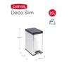 Kép 6/7 - Elegáns CURVER Deco Slim pedálos szemetes, 25 literes űrtartalommal, keskeny dizájnnal. Fém és műanyag kombinációjából készült, szürke és fekete színben, ideális kisebb helyiségekhez, szelektív hulladékgyűjtéshez.