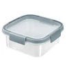 Kép 1/4 - Szürke, négyszögletes, 0,9L űrtartalmú ételtartó átlátszó műanyagból, zárható fedéllel. Ideális maradékok, szendvicsek és zöldségek tárolására a hűtőszekrényben vagy fagyasztóban.