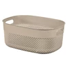 Kép 1/5 - Bézs színű CURVER 'FILO RECYCLED' M 12L kosár, kézi horgolt mintázattal, ovális formájú, ergonomikus fogantyúkkal. Ideális tárolásra, például kozmetikumoknak vagy konyhai eszközöknek. Fehér háttéren fotózva.