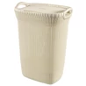Kép 1/9 - Törtfehér, szőtt mintázatú CURVER 'Knit' szennyeskosár, 57 L-es kapacitással, kényelmes fogantyúkkal és 270°-os nyitható fedéllel, praktikus fürdőszobai tárolásra.