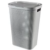 Kép 1/2 - Szürke, perforált designú CURVER 'INFINITY' szennyestartó, 59L kapacitással, modern stílussal. Praktikus fedéllel és 100%-ban újrahasznosított műanyagból készült. Ideális fürdőszoba vagy hálószoba tárolásához.