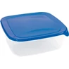 Kép 1/8 - Átlátszó műanyag ételtartó kék fedéllel, 2,9 liter űrtartalommal. Kiváló minőségű anyagból készült, hűtőszekrényben tárolható, mikrohullámú sütőben melegíthető és mosogatógépben tisztítható.