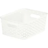 Kép 1/6 - Krém színű CURVER 'MY STYLE' S méretű rattan hatású tárolókosár, kézreálló fogantyúkkal, multifunkcionális használatra a fürdőszobában, hálószobában és nappaliban. Méretei: 25,5 cm hosszú, 19,6 cm széles és 10,3 cm magas.