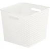Kép 1/4 - Négyzet alakú, krém színű CURVER 'MY STYLE' rattan papírkosár, 25L űrtartalommal. Kellemes rattan hatású design, praktikus fogantyúkkal, ideális tárolási megoldás fürdőszobába vagy nappaliba. Fehér háttéren fotózva.