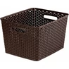 Kép 1/3 - Sötétbarna, rattan hatású CURVER 'My Style' L méretű tárolókosár, kézre álló fogantyúkkal. Praktikus tárolási megoldás fürdőszobába, hálószobába vagy nappaliba. Méretek: 35,5 x 29,6 x 22 cm.